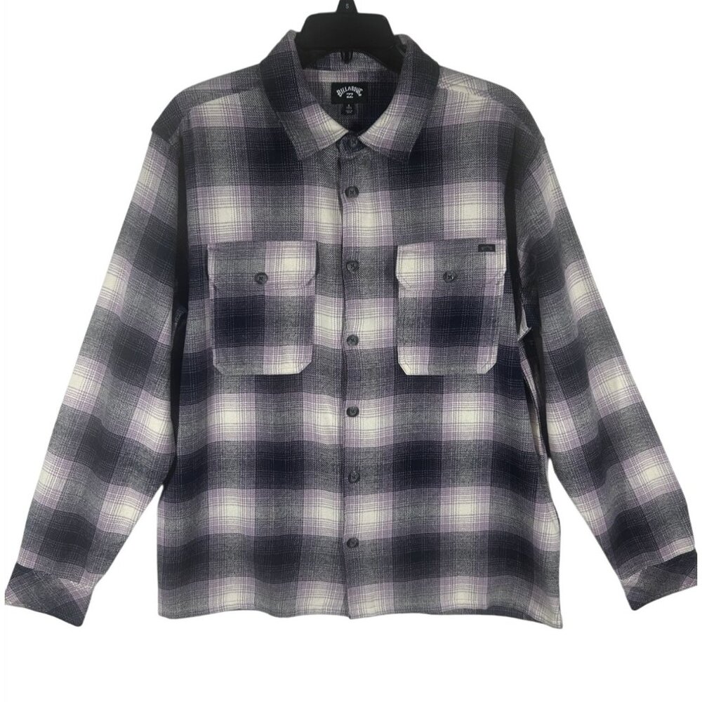 Billabong Flannel‎ Shirt Men's Small Offshore Purple Plaid Long Sleeve NEW